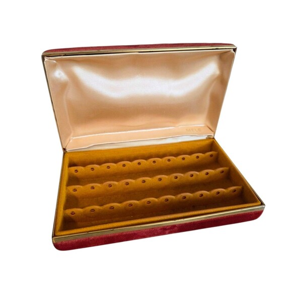Mele Travel Jewelry Box – Orange Velvet Clamshell w/ Brick Red & Gold Trim 7"x4" - Picture 1 of 6